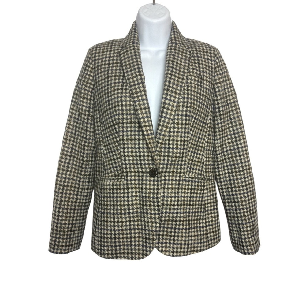 J. Crew Wool Campbell Blazer Size 2 Tweed Plaid‎ Houndstooth E1059 Moon England
